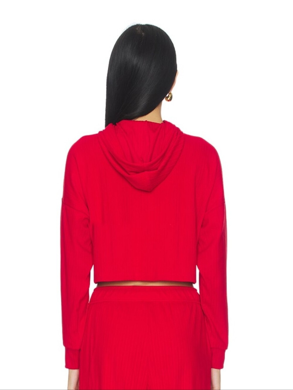 NWT Beyond Yoga Breathe Easy Ribbed Cropped Hoodie in Holly Red - Picture 3 of 9